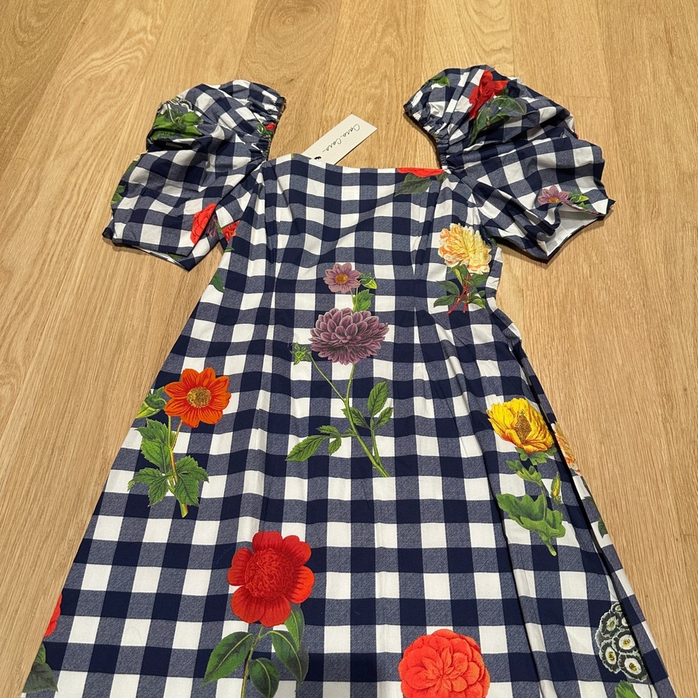 NWT Cara Cara Navy Gingham floral Kelly Dress - Picture 3 of 5